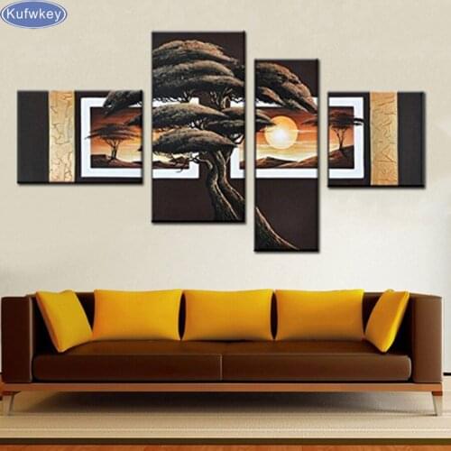 4pcs,Full square diy Diamond Painting Stitch Cross black brown tree,5D Diamond Embroidery,diamond Mosaic stickers,home decor