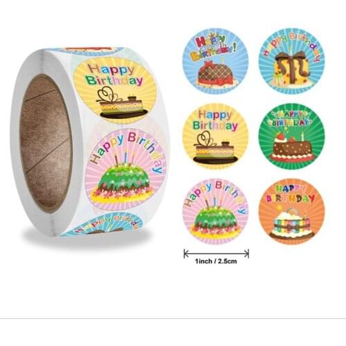 500pcs happy birthday stickers Thank you label cute cat coffee cup pattern Party Decoration sticker celebrate Gift seal shop kid