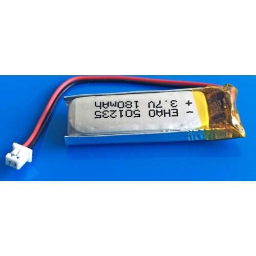 501235 3.7V 180mAh lipo lithium polymer rechargeable battery with JST 1.25mm 2pin connector for MP3 bluetooth headset video pen