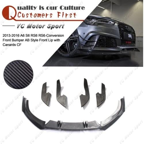 Car Accessories Carbon Fiber A Style Front Lip with Canard Fit For 2013-2016 A6 S6 RS6-Conversion Front Lip Splitter Kit