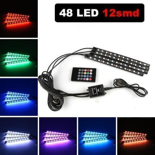 Car Light Decorative Lamp 12SMD Cigarette Lighter With Remote RGB Interior Atmosphere Lights Interior Floor Foot Ambient