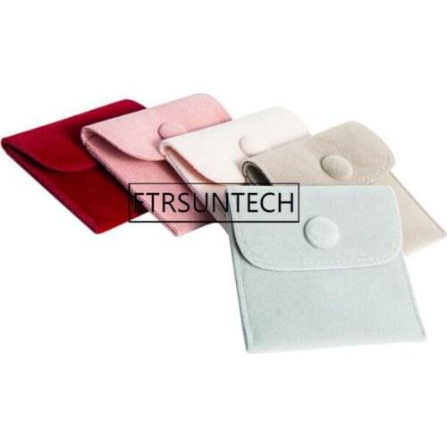100pcs Jewelry Velvet Bags With Button Wedding Earring Gift Packing Pouches Color Flocking Cloth Jewelry Bags 7x7cm