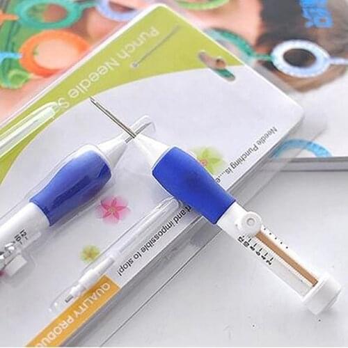 White Blue Sewing Embroidery Stitching Punch Needle Handle Craft Tool Guide Stamp Flower Pin 3 Needles 2 Threader