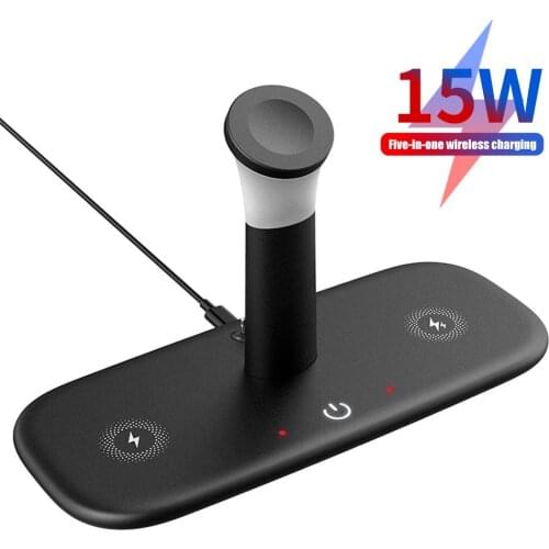 Five-in-One 15W Wireless Charger Multi-function Charger with Small Night Light Suitable for Apple Mobile Phone Watch Headset