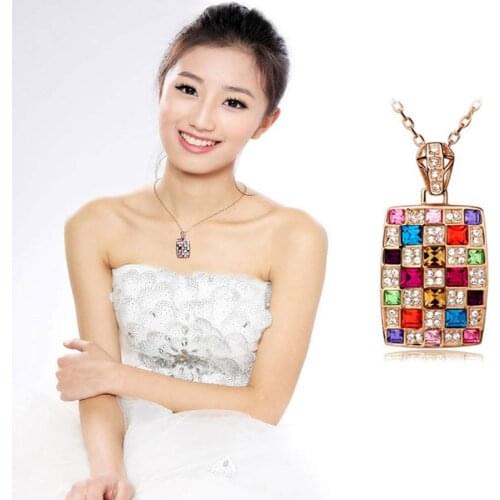 Shine fashion crystal pendant necklace 2016 womens elegant rhinestone long necklaces luxuary colorful jewelry NL076