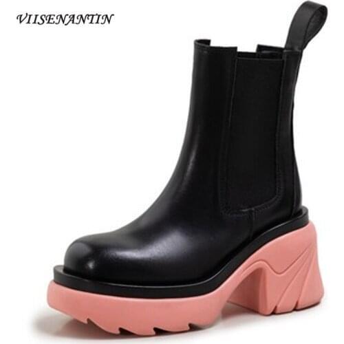 Mens and Womens Same Style Trendy Shoes New Mid-tube Boots Thin Tube Boots Thick-soled Martin Boots Chelsea Boots