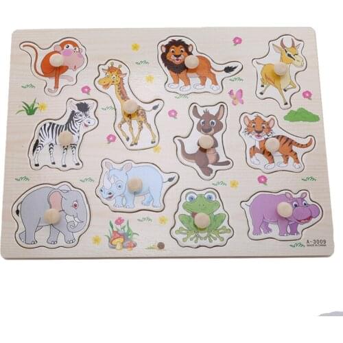 Wooden Matching Peg Puzzle Zoo Animals Jigsaw Puzzles Early Educational Toys Cute Assorted Children Educational Aids Toys