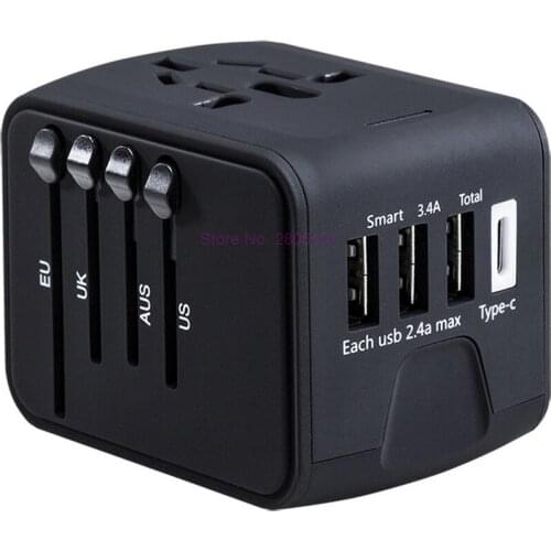 By dhl/fedex 100pcs Travel Adapter Power Adapter with 6.3A Electrical Socket 3 USB With 1 Type-c ports for UK/EU/AU/Asia