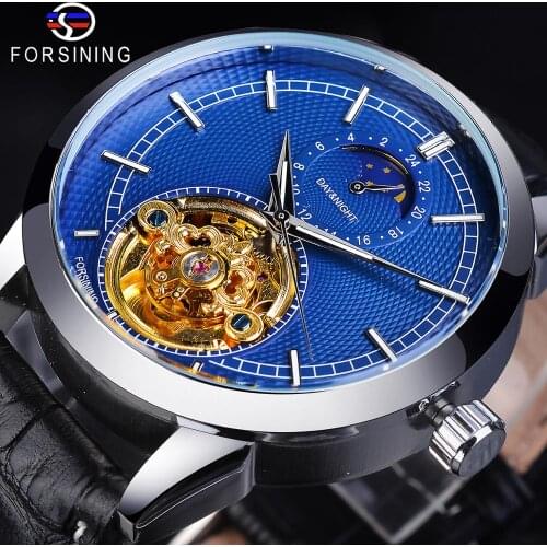 Forsining Fashion Waterproof Mens Watch Automatic Mechanical New Arrival Tourbillon Leather Strap Luminous Hand Causal Man Clock