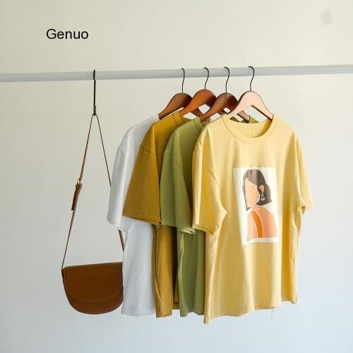 Character Printing T-shirts Fashion Girls Tops Short Sleeve T-shirts Korean Women Clothes 95% Cotton Tee 2020 Summer New