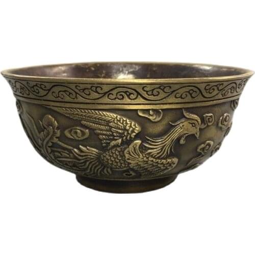 Chinese Old Copper Collection Pure Copper Phoenix Bowl