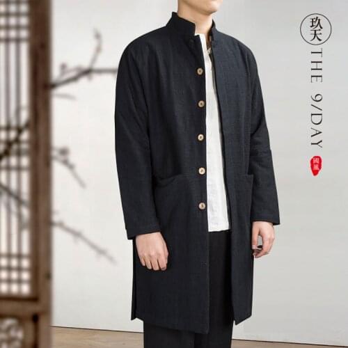 Chinese wind dust coat spring cotton mens men long leisure coat big yards retro mens blouse