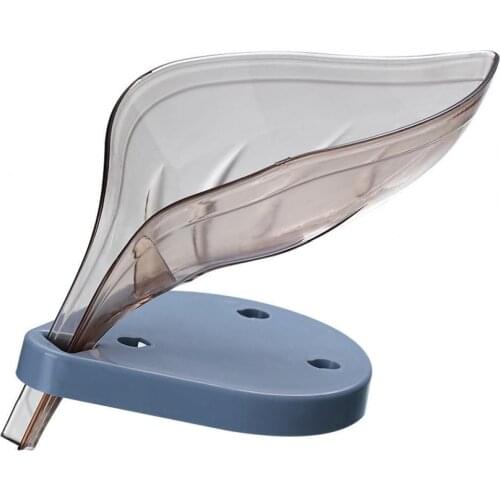 Creative Transparent Leaf Shape Drain Soap Box Holder with Suction Cup for Bathroom