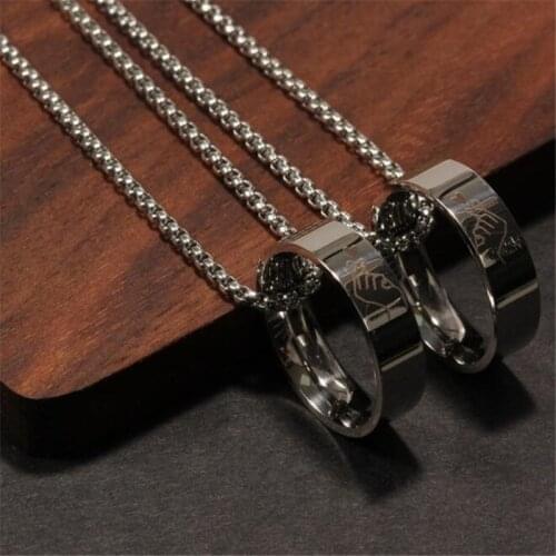 Creative Romantic Heart Couple Necklace Silver Color Stainless Steel Pendant Necklace Mens And Womens Jewelry Gifts