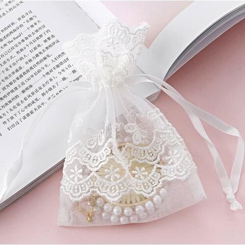 10pcs White Yarn Bag Drawstring Lace Creative Drawstring Bag Mesh Jewelry Gift Buggy Bag Soap Packaging Storage Organizer Purses