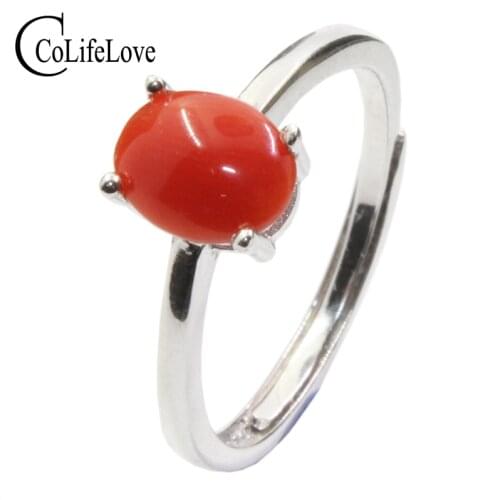 CoLife Jewelry Hotsale 925 Silver Precious Coral Ring for Party 4mm*6mm 5mm*7mm 6mm*8mm Natural Red Coral Silver Ring