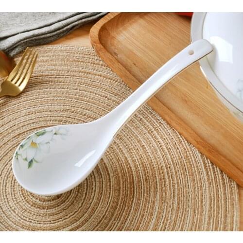 Fine bone china soup spoon, porcelain big ladle for dinner, ceramic serving spoon, kitchen cooking spoon, soup ladle, long scoop