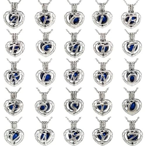 Trendy Alphabet Letter A-Z Stone Beads Cage Pendant Essential Oil Diffuser Aromatherapy Pearl Cage Locket Necklace