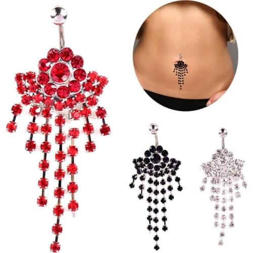 Fashion Women Rhinestone Tassel Belly Button Navel Ring Body Piercing Jewelry