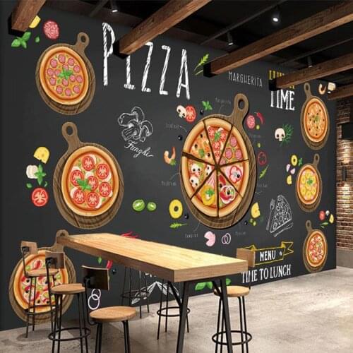 Custom Wall Mural Pizza Shop Hand Painted Abstract Pizza 3D Photo Wallpaper Cafe Dessert Shop Western Restaurant Wall Painting