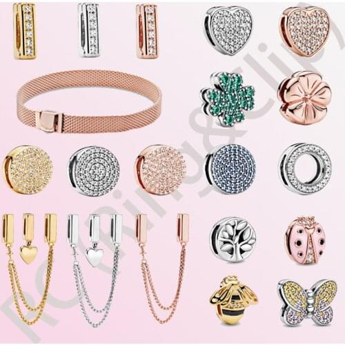 Authentic 925 Sterling Silver Timeless Sparkling Clip Charms ,fit Original Pandora Reflexions Bracelet,Gift for DIY Jewelry Bead
