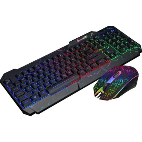 Suspended robotic feel USB wired keyboard and mouse combo glowing gaming backlit keyboard mouse set