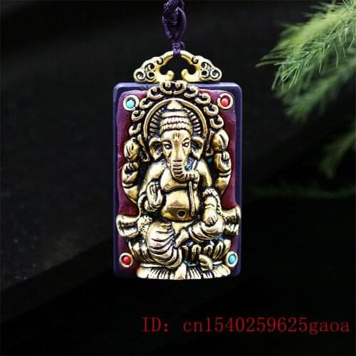 Sandalwood Elephant God Pendant Necklace Natural Amulet Fashion Chinese Carved Gifts Collectibles Jewelry Black Charm
