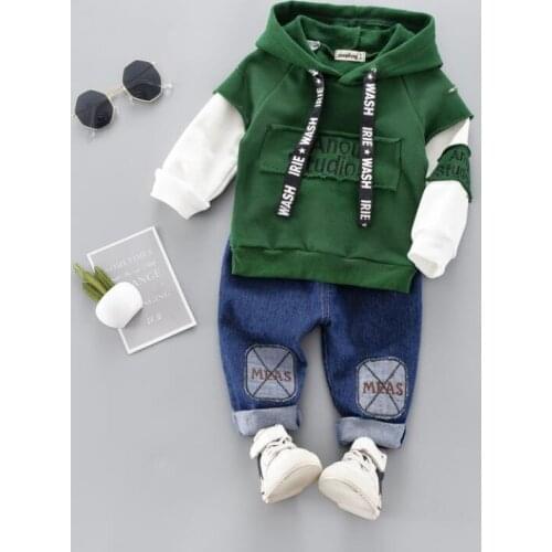 Boy sports clothing set children clothes kids set hoodie+denim pants 2 pcs spring autumn baby boy suit toddler set for 1-4T