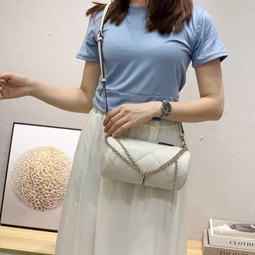 100% Genuine Leather Crossbody Bags For Women Cowhide Single Shoulder Messenger Bag Lingge Chain Bag Fashion Small Grils Handbag