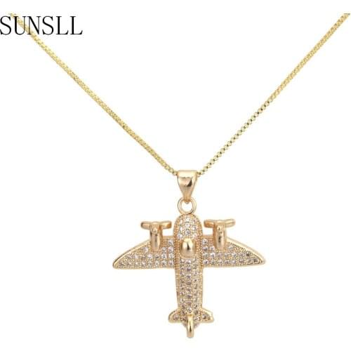 SUNSLL New Arrival Gold/Silver Color Copper Cubic Zirconia Unique Tiny Plane Pendant Necklace Jewelry for Women/Men Gift Party
