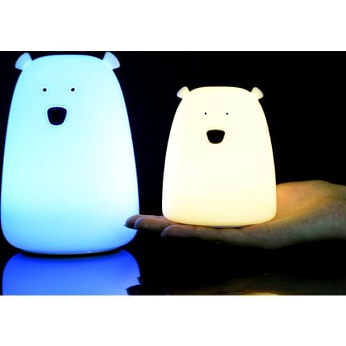 Cute Bear LED Night Light Decoracion Dormitorio for Children Baby Kids Bedside Lamp Multicolor Silicone Touch Sensor Tap Control