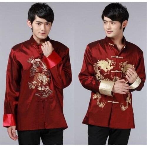 Tops Jackets Traditional Chinese Style Embroidery Dragon Hanfu Blouse Tang Suit Men Kung Fu Cheongsam Coats robe chinoise