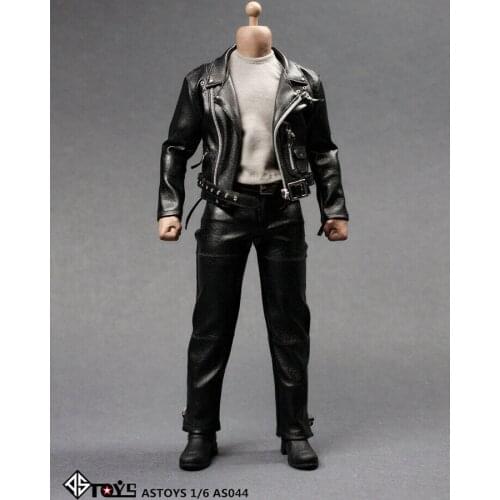 IN STOCK 1:6 ASTOYS AS044 Male Punk Leather Jacket Pants Shoes Clothes Set For 12" Body