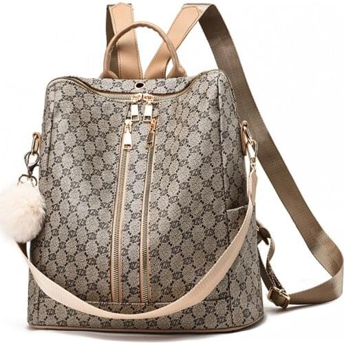 Vintage Women Luxury Brand Design Backpack Tourist Monogram Anti-theft Pack Bag Big Capacity Bags for Girl Geometric Printing