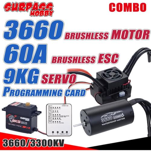 SURPASS HOBBY Waterproof Brushless Motor 3660 60A ESC Program Card 9KG Digital Servo metal gear 3300KV 2600KV for 1/10 RC Car