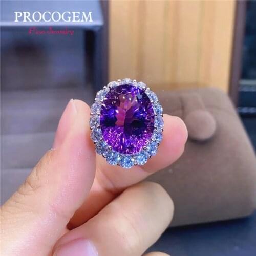 Big Oval Cuted Amethyst Ring for women Party gifts 12x16mm Purple Crystal Rings with Cubic Zirconia 925 Sterling silver #859