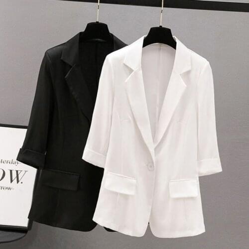 Orwindny Summer Blazer Women Three Quarter Sleeve Suit Coat Female Slim Fashion Office Lady Jacket Coat M-5XL