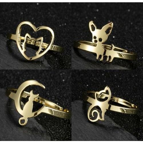 Punk Goth Cute Animal Cat Dog Ring Women Mens Stainless Steel Fashion Ring Birthday Jewelry Pet Lover Gift Wedding бижутерия