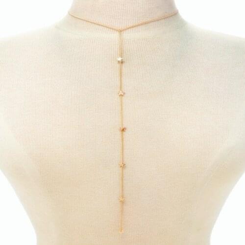Women Choker Necklace Long Star Pendant Both Back Chain Crossover Chain Necklace body Jewelry Backdrop Necklace