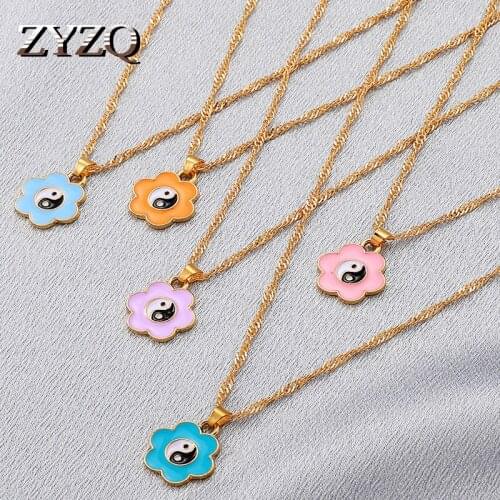 ZYZQ 2021 Retro Sunflower Gossip Tai Chi Pendant Necklace Personality Simple Clavicle Chain Fashion Street Jewelry Accessories
