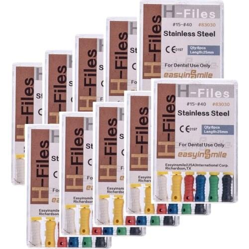 10Packs Dental Endo Stainless Steel Root Canal Endodontic H-Files Reamers Hand Use 25mm EASYINSMILE 6Files Per Pack