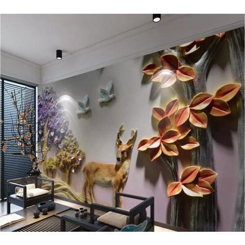 Beibehang Custom wallpaper 3D murals new Chinese embossed fortune tree elk background wall papers home decor 3D papel de parede
