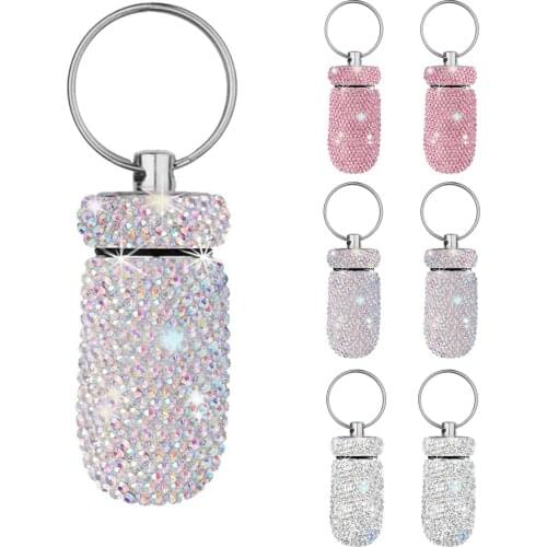 Bling Medicine Pill Bottle Capsule Storage Box Mini Portable Rhinestones Crystal Travel Case Tubes