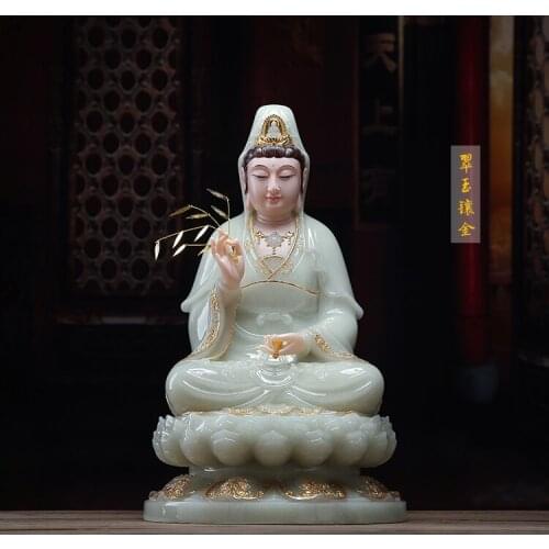 40cm Large GOOD # Buddhist high-grade home Temple efficacious bless Talisman Mascot jade gilding Guan yin PUSA Buddha statue