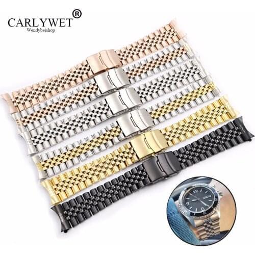 CARLYWET 19 20 22mm Watch Band Strap Hollow Curved End Solid Screw Links Replacement Jubilee Bracelet For Dayjust