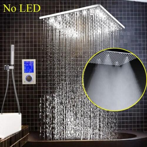 20" Bathroom Rainfall Showerhead Saving Water Mirror Finish Smart Thremostat Shower Set Touch Screen Shower Faucet Wall Mounted