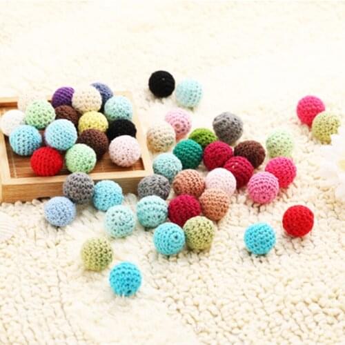 10pcs 16mm Elegant Crochet Wooden Beads Woolen Yarn Knitted By Cotton Thread Fit Decoration Jewellery Making DIY Accessories