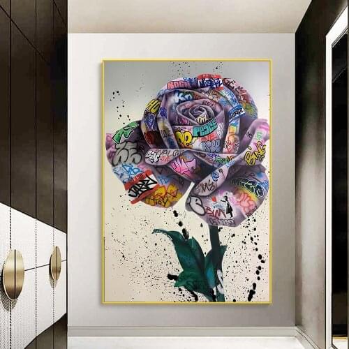 Rose Flowers Graffiti Art Canvas Paintings on the Wall Art Posters and Prints Street Art of Love Nordic Art Pictures Home Decor