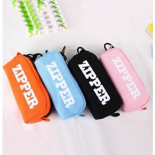 Korean Large Zipper Pencil Bag Fashion Style Simple Large-capacity Canvas Pencil Bag School Case Stationery Pen Storage Box