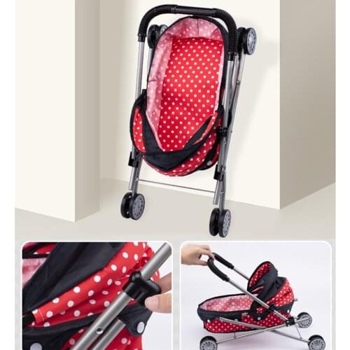 Lightweight Plastic 4-Wheels Dotted Baby Doll Stroller w/ Light Pretend Toys